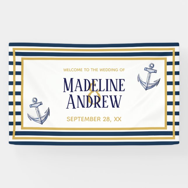 Banderoles Rayures nautiques de marine et mariage fait sur (Horizontal)