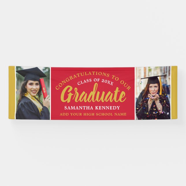 Banderoles Red And Gold Congrats 2e année Photo 2025 Graduati (Horizontal)