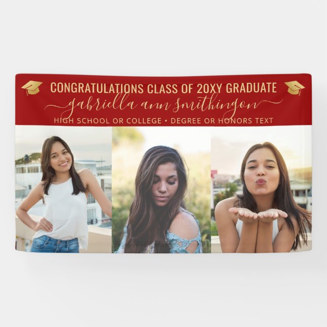 Banderoles Red and Gold Graduation 3 Photo  (Horizontal)