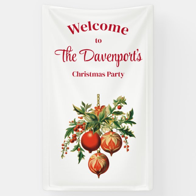 Banderoles Red Christmas Baubles avec Holly Festive (Vertical)