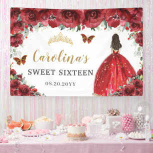 Banderoles Red Floral Princess Gold Sweet sixteen 16 Arrière-
