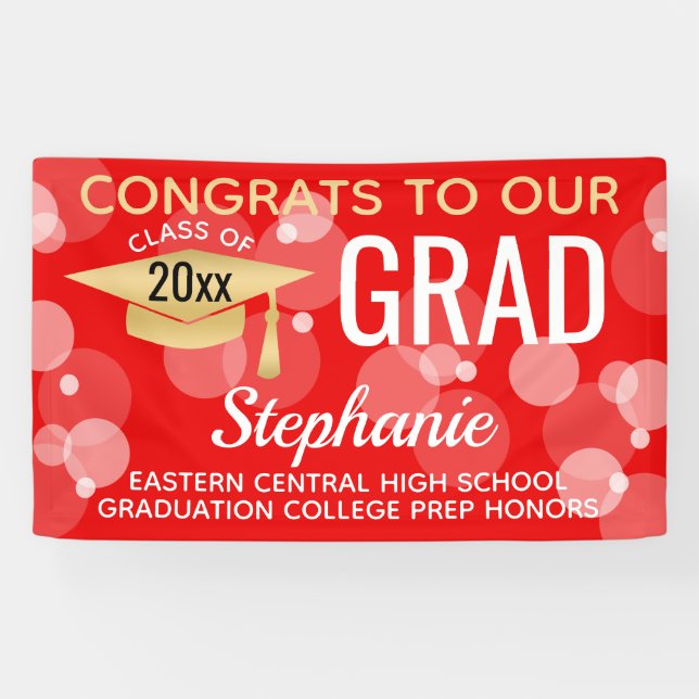 Banderoles Red Gold Modern Bubbles Félicitations Grad Grad Gr (Horizontal)