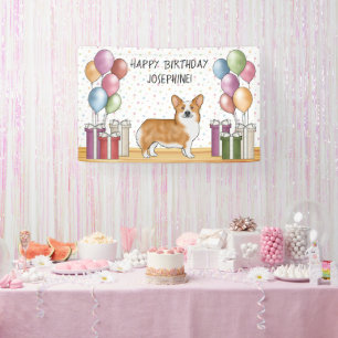 Banderoles Red Pembroke Welsh Corgi coloré Joyeux anniversair