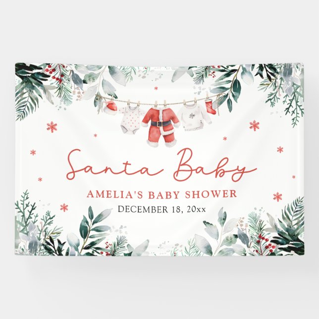 Banderoles Red Père Noël Baby Christmas Baby Clothes Baby sho (Horizontal)