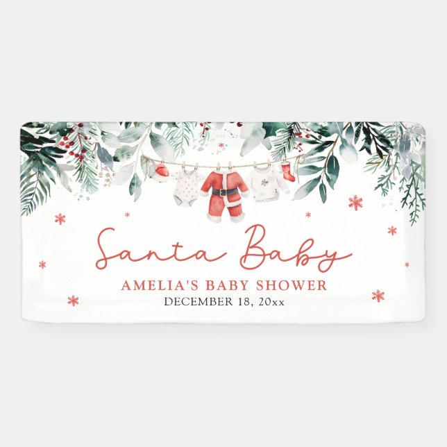 Banderoles Red Père Noël Baby Christmas Baby Clothes Baby sho (Horizontal)