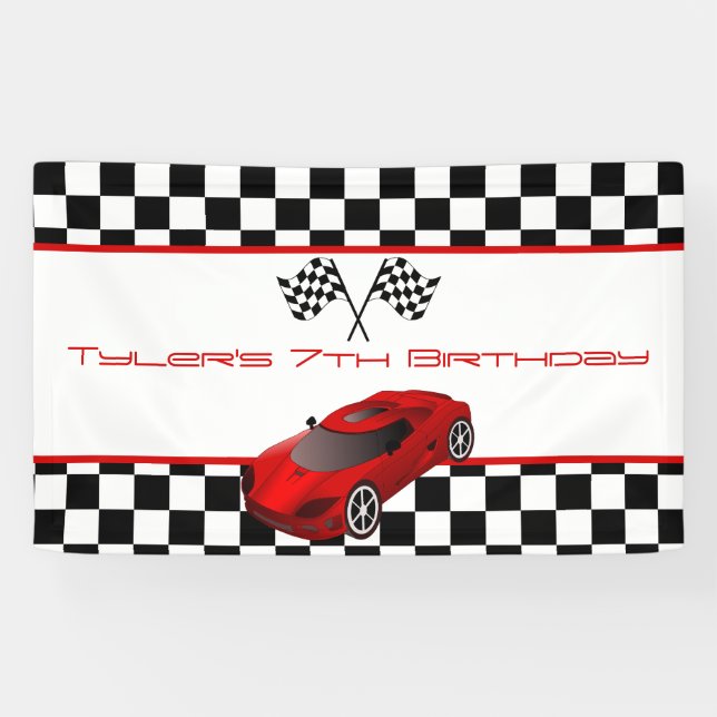 Banderoles Red Race Car fête d'anniversaire (Horizontal)