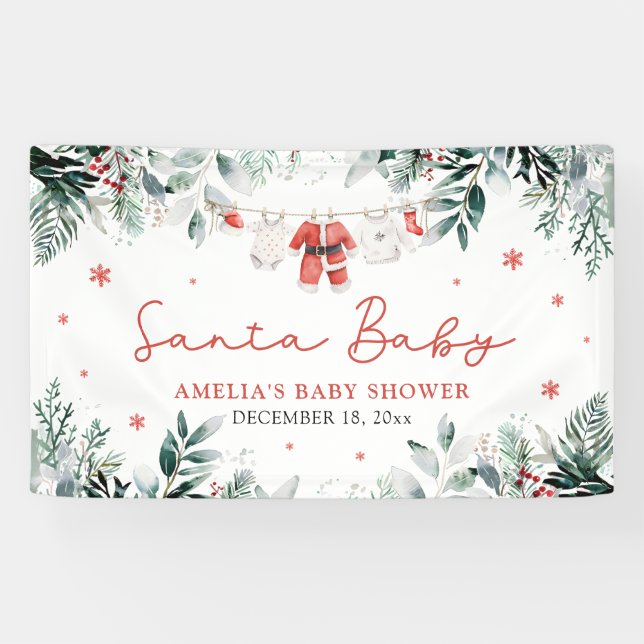 Banderoles Red Santa Baby Christmas Baby Clothes Baby Shower (Horizontal)