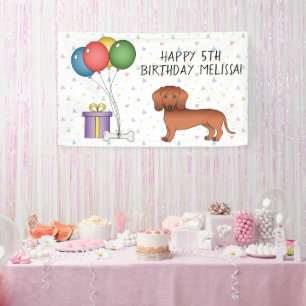 Banderoles Red Smooth Coat Dachshund Chien Joyeux anniversair