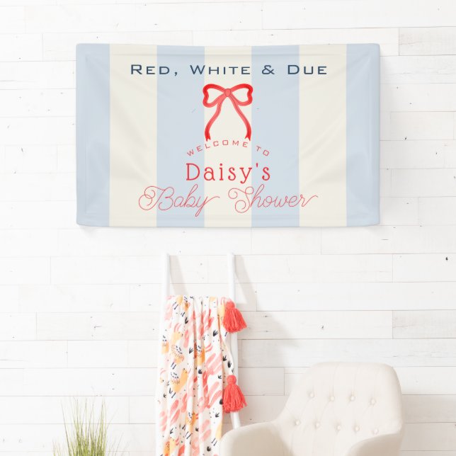 Banderoles Red White & Due Blue Bow Stripes Boy Baby Shower (En situation)