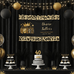 Banderoles Reine d'anniversaire Fun Léopard Quarante Annivers