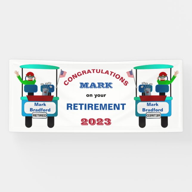 Banderoles Retraité Golf Waving Goodbye in Golf Cart (Horizontal)