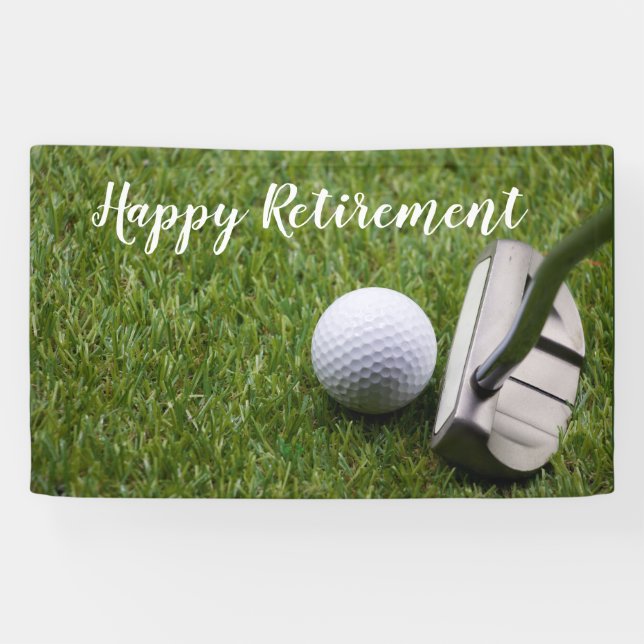 Banderoles Retraite heureuse avec balle de golf et putteur (Horizontal)