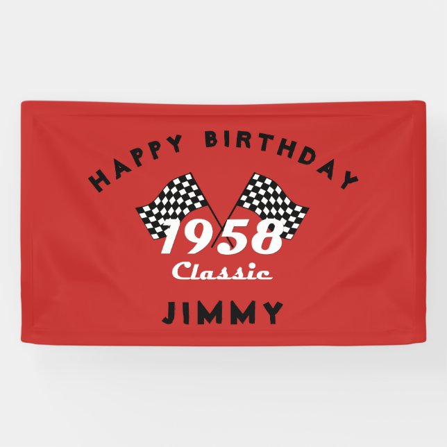 Banderoles Retro 1958 Classic Black & White Checked Race Drap (Horizontal)
