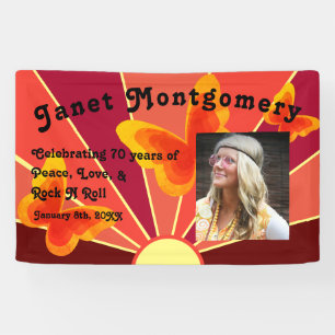Banderoles Retro Boomer Hippy Sunrise Photo Anniversaire