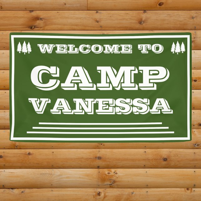 Banderoles Retro Camp Bach Forêt personnalisée Accueil Vert (Camp Bach Personalized Retro Welcome Banner)