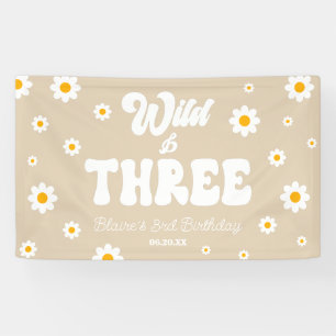 Banderoles Retro Daisy Flower Wild & Trois 3e fête d'annivers