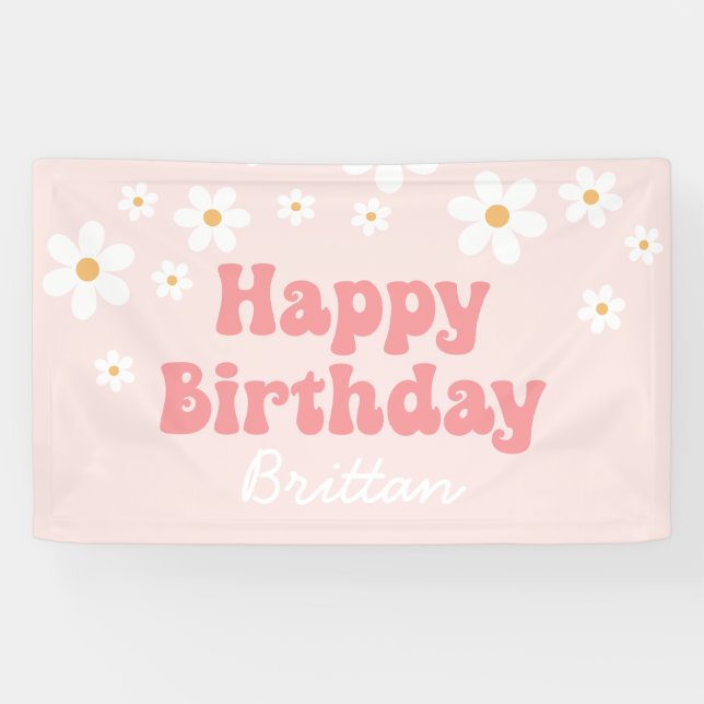 Banderoles Retro Daisy Rose Joyeux Anniversaire (Horizontal)