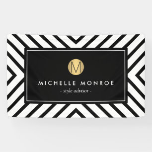 Banderoles Rétro monogramme noir et blanc d'or de motif de