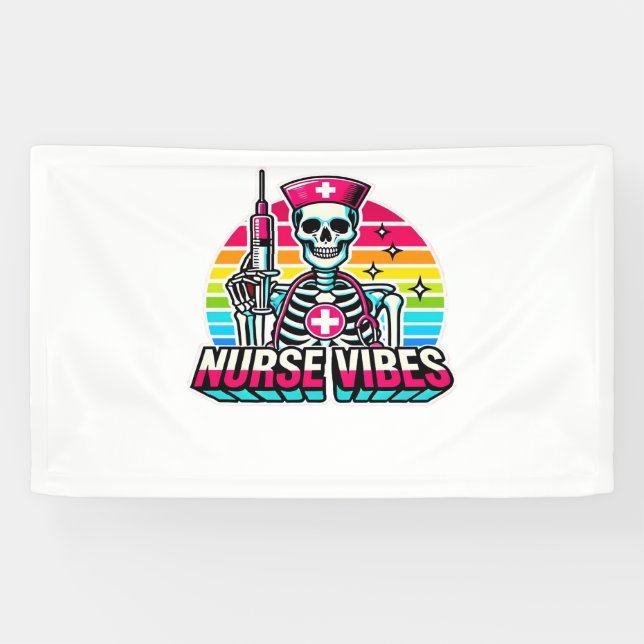 Banderoles Retro Neon Skeleton Nurse - Funny Éffrayant D (Horizontal)