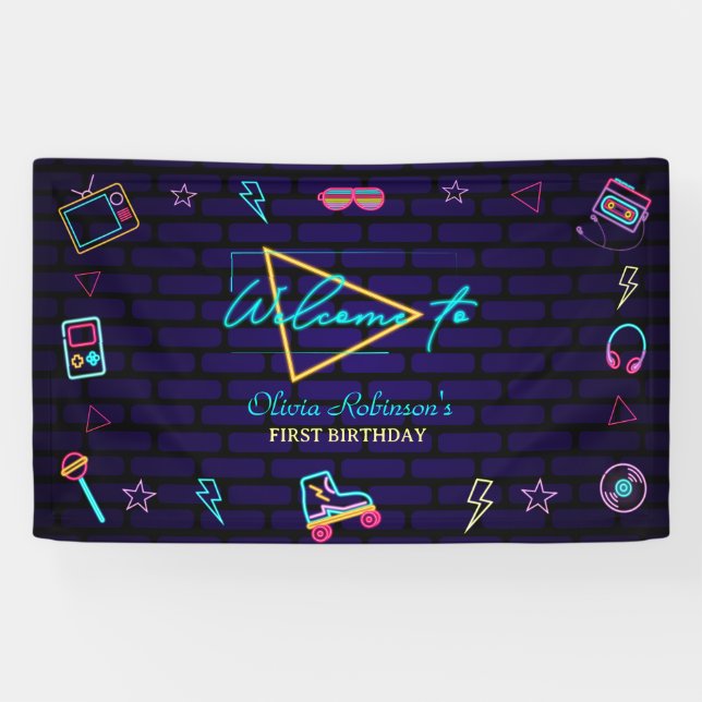 Banderoles Retro Pop Neon Enfants Anniversaire Bash (Horizontal)