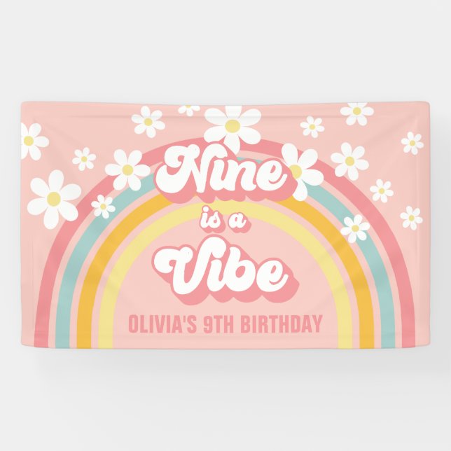 Banderoles Retro Rainbow Nine est un Vibe Super 9e anniversai (Horizontal)