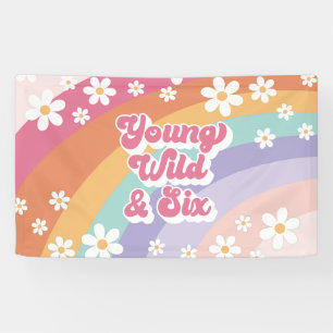 Banderoles Retro Rainbow Young Wild et Six 6e anniversaire