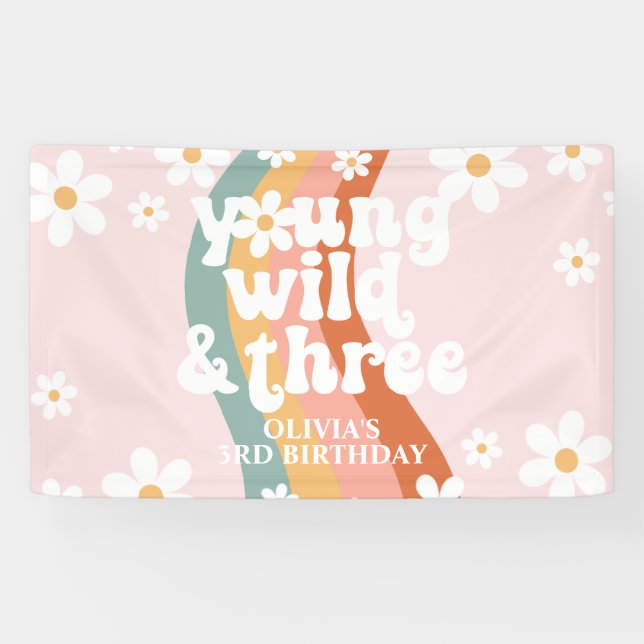 Banderoles Retro Rainbow Young Wild Three Daisy (Horizontal)