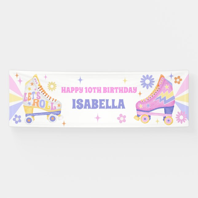 Banderoles Retro Roller Skating Party Pour Filles (Horizontal)
