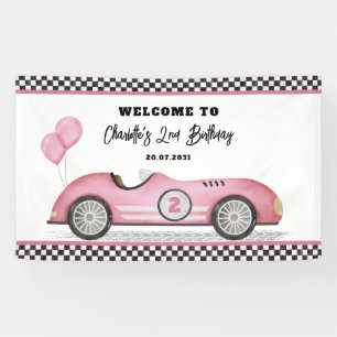 Banderoles Retro Rose Race Car Deux Fille Rapide Anniversaire