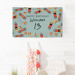 Banderoles Retro Skateboard Blue Cool Skateboard Anniversaire