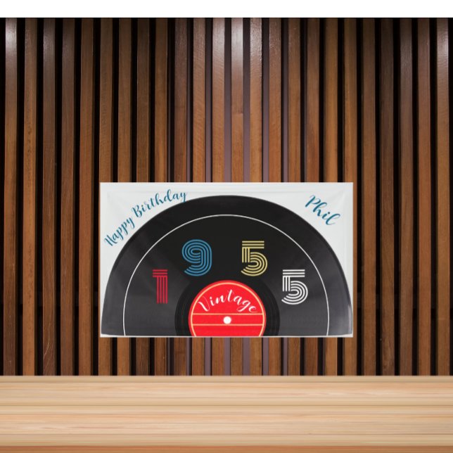Banderoles Retro Stripe Vinyl Record 1955 70e anniversaire (Créateur téléchargé)