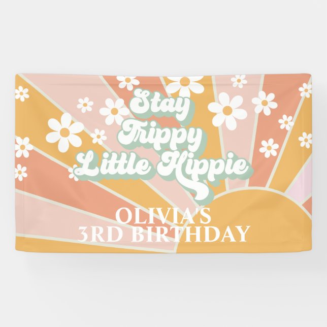 Banderoles Retro Sunshine Stay Trippy Little Hippie Anniversa (Horizontal)