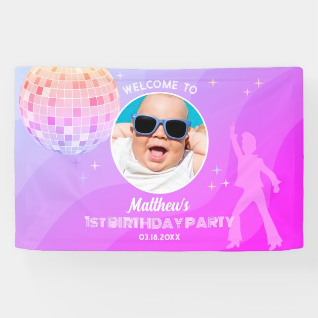 Banderoles Retro Super 80s 90s Disco Birthday Welcome Photo (Horizontal)