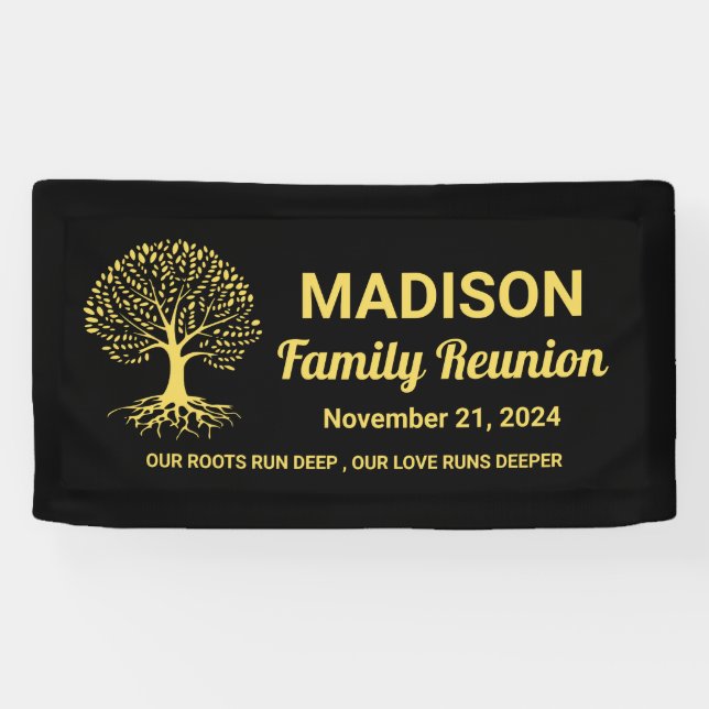 Banderoles réunion personnalisée de la famille d'or noir mini (Horizontal)
