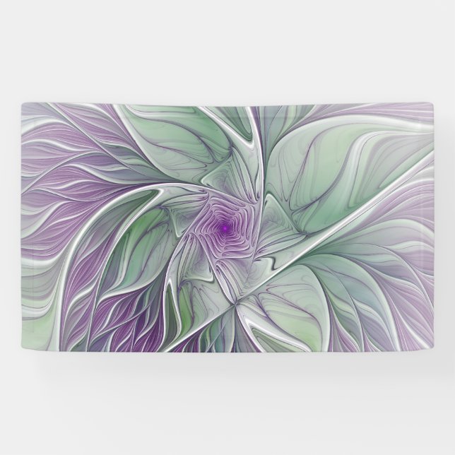 Banderoles Rêve de fleurs, Abstrait violet vert Fractal Art (Horizontal)