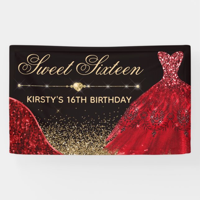 Banderoles Robe d'aquarelle rouge & vague rouge Bord doux 16 (Horizontal)