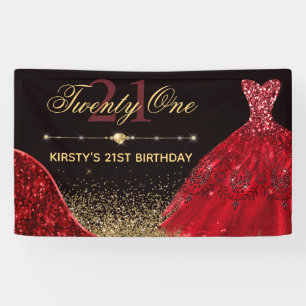 Banderoles Robe de bal à paillettes rouge avec 21e anniversai