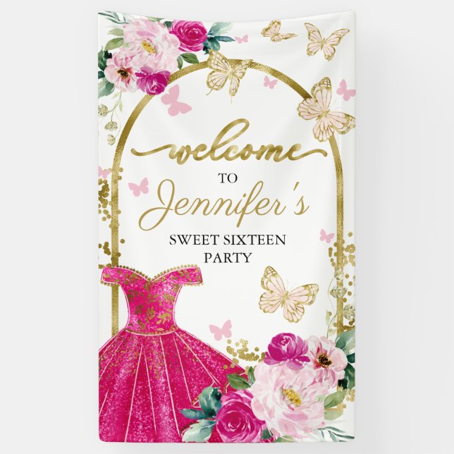 Banderoles Robe douce 16 Affiche de bienvenue papillon floral (Vertical)