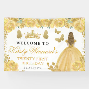 Banderoles Robe jaune princesse blonde fleurs anniversaire