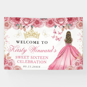 Banderoles Robe rose princesse blonde Floral Sweet 16