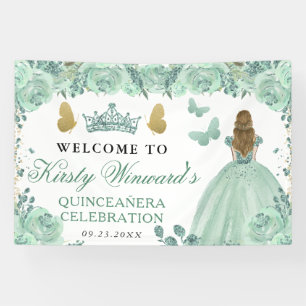 Banderoles Robe verte princesse blonde florale Quinceanera