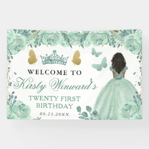 Banderoles Robe Verte Princesse Peau Noire Fleur d'Anniversai