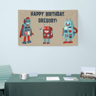 Banderoles Robots rétro mignons Sci-Fi Boys Anniversaire