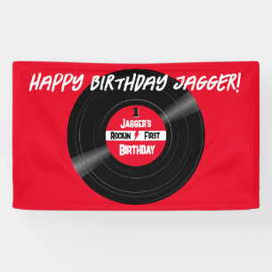 Banderoles Rockin Happy Birthday Vinyl Record Rouge
