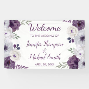 Banderoles Romantique Floral Purple Argent Mariage fond