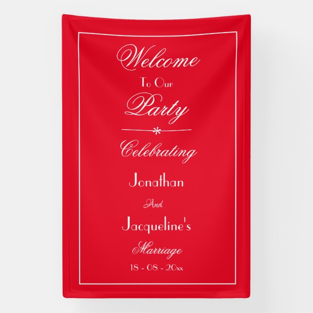 Banderoles Romantique script rouge mariage accueil photo arri (Verticale)