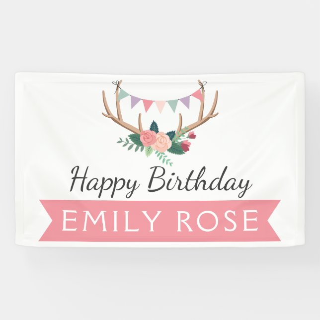 Banderoles Rose Antlers & Party Bunting Décor d'anniversaire (Horizontal)