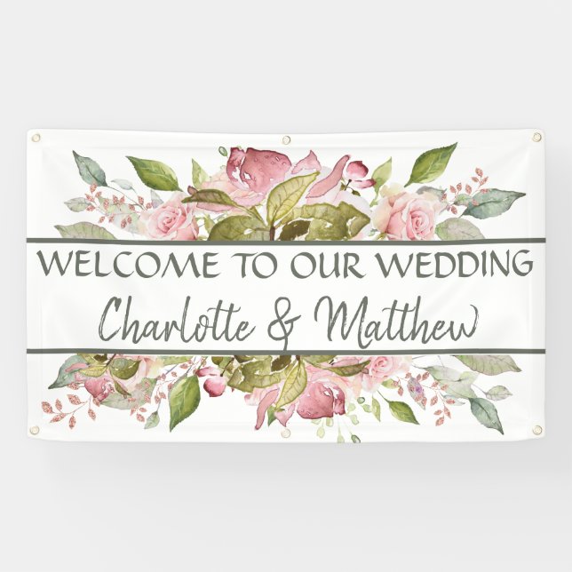 Banderoles Rose Aquarelle Mariage rose pâle (Horizontal)