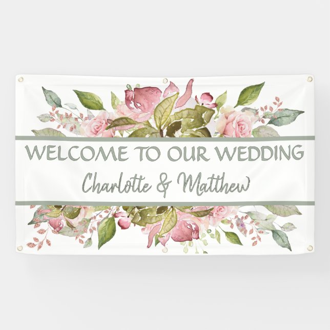 Banderoles Rose Aquarelle Mariage rose pâle (Horizontal)