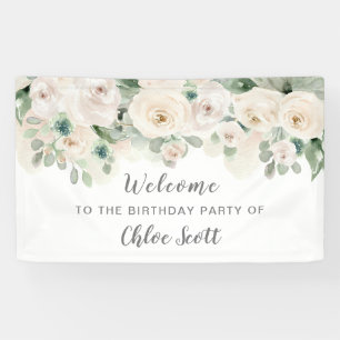 Banderoles Rose blanche Floral fête d'anniversaire Bienvenue